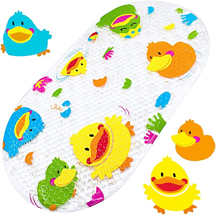 Yolife Baby Bathtub Mat Cartoon Duck Design Non Slip Bath Mat Massage with Strong Suction Cups for Toddlers Children 39 x 69 cm