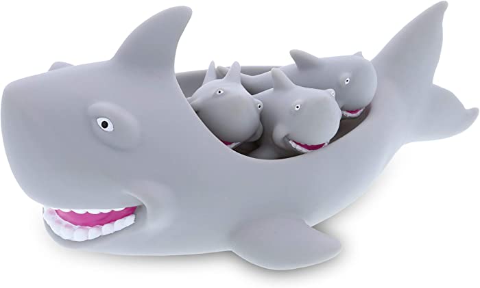 DolliBu Shark Family Animal Bath Squirters 4 Piece Bath Toy Set, Children Bath Toys for Bathtime & Water Fun, Girls & Boys Floating Sea Life Rubber Squirt Toys, Floaty Pool Toys for Kids - Grey Shark