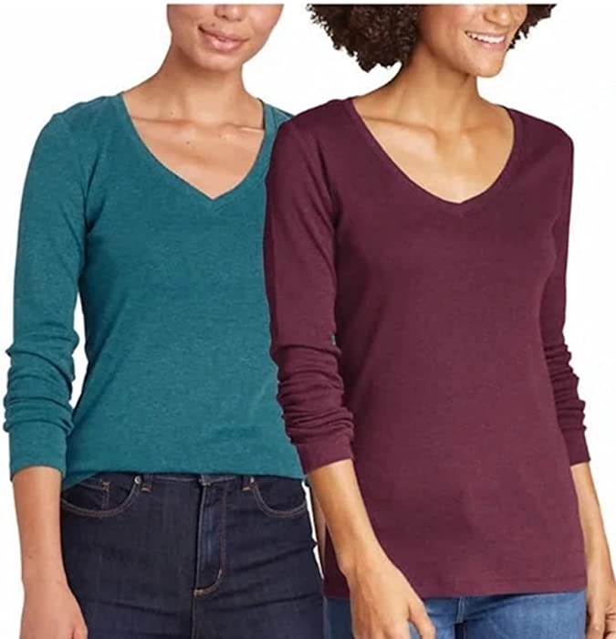 Eddie Bauer Women's Long Sleeve V-Neck 2-Pack T-Shirts