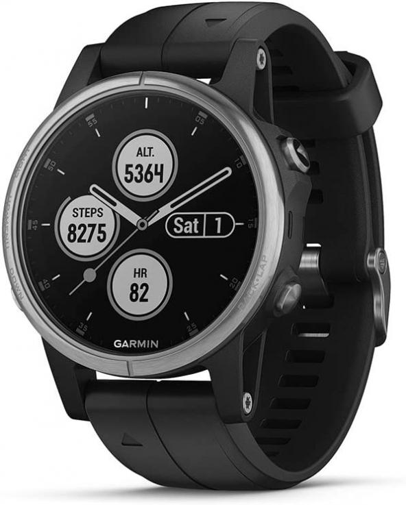 Garmin fenix 5S Plus, Smaller-Sized Multisport GPS Smartwatch, Features Color Topo Maps, Heart Rate Monitoring, Music and Contactless Payment, Silver/Black