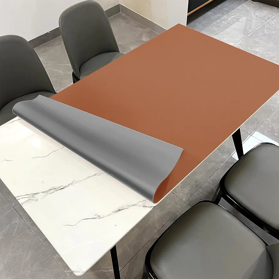 Leather Table Protector,1.8mm Thick,48x72 Inch Table Cover,Brown Table Cover,Table Protector for Dining Room Table,Dining Table Protector.Dining Table Cover Protector(Brown+Gray）