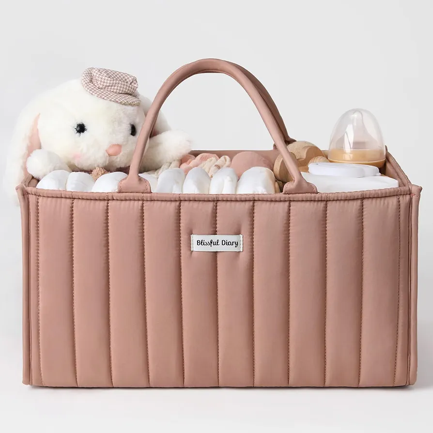 Blissful Diary Baby Diaper Caddy Organizer, Baby Shower Basket for Girls, Gift for Newborn Essentials, Baby Registry Must Have, Stylish Baby Basket for Changing Table Car Travel - Blush Pink