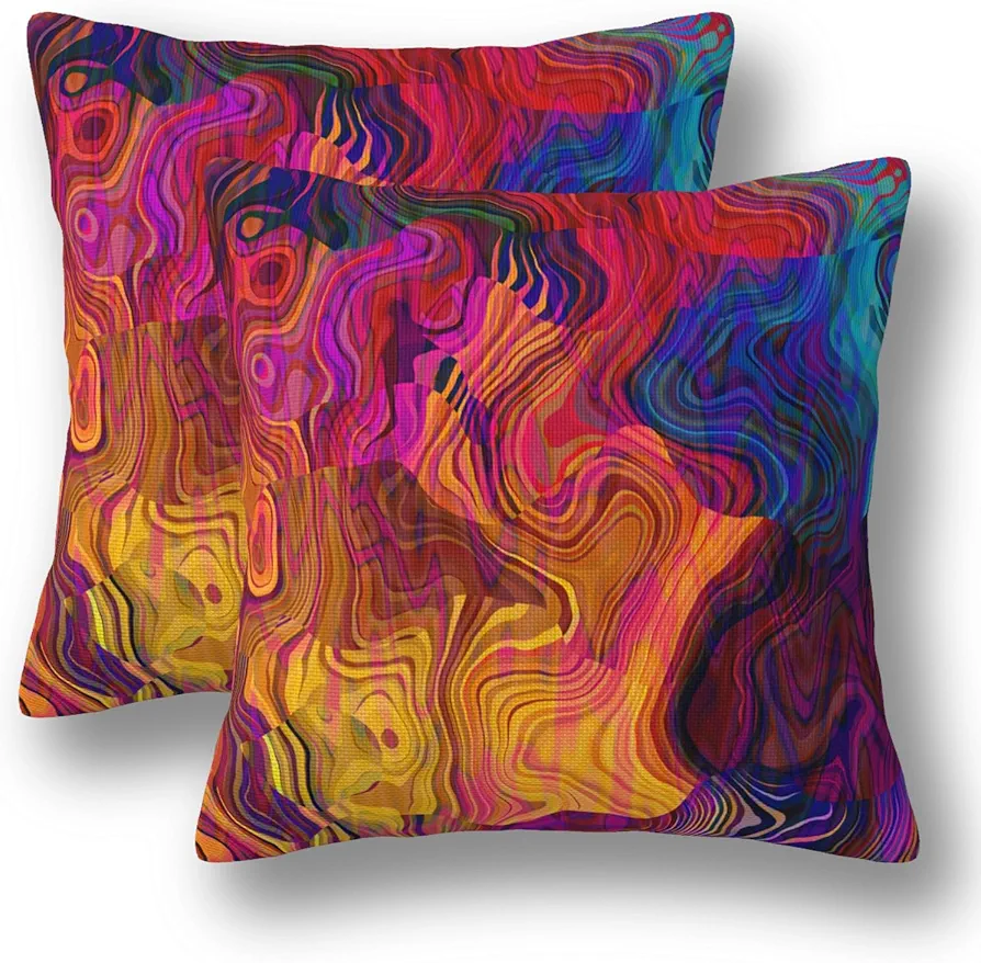 Colorful Abstract Pillow Covers 18 x 18 Set of 2 Chaotic Waves Linen Throw Pillow Cover Purple Blue Yellow Orange Decorative Pillowcases for Living Room Couch Bed Sofa Outdoor