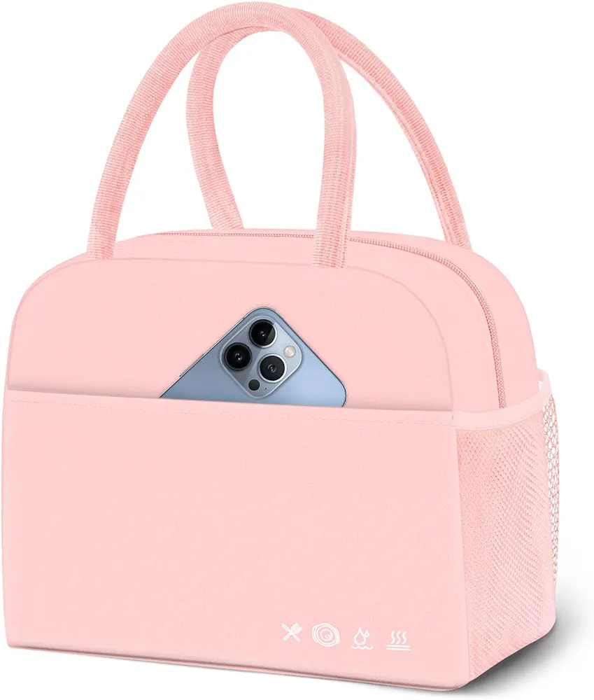 Lunch Bag Women, Lunch Box for Women Men Insulated Reusable Lunch Box for Adult Lunch Tote Bag Lunch Container for Office Work Picnic Beach or Travel（Pink）