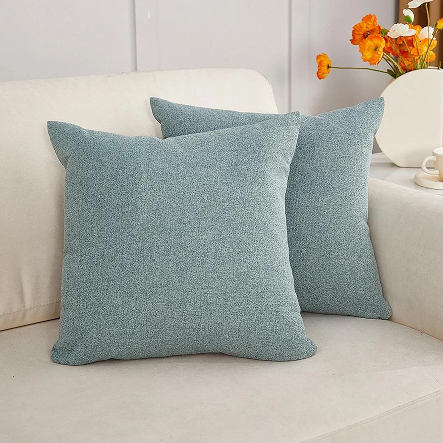 Set of 2 Linen Throw Pillow Covers 16x16 Inch Pure Color Decorative Sofa Cushion Covers Square Pillow Cases for Car Couch Home Living Room Outdoor 40 x 40 cm, Lake Blue