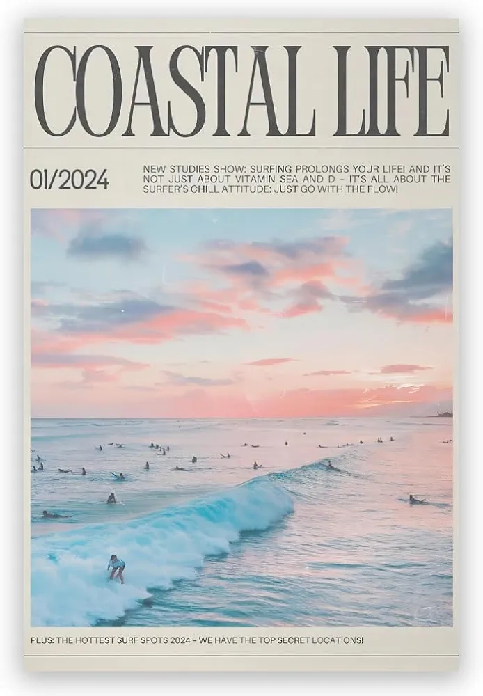 TqzBryziad Coastal Cowgirl Aesthetic Trendy Newspaper Surf Poster Beach Art Prints surfboard wall decor Vintage Beach Pictures Beach Room Decor 12x18inch Unframed, style-2