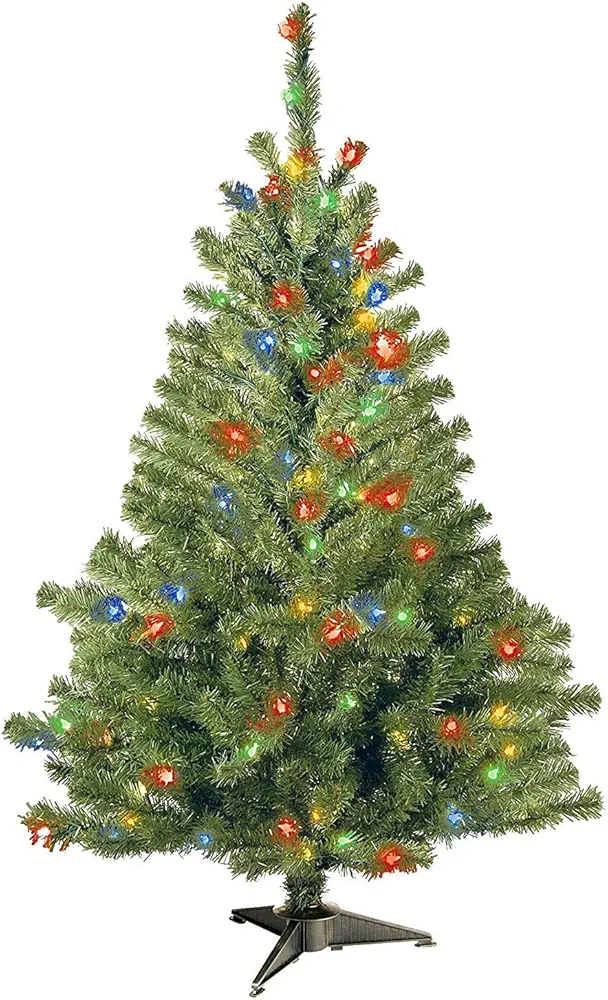 National Tree Company Pre-Lit Artificial Medium Christmas Tree, Green, Kincaid Spruce, Multicolor Lights, Includes Stand, 4 Feet