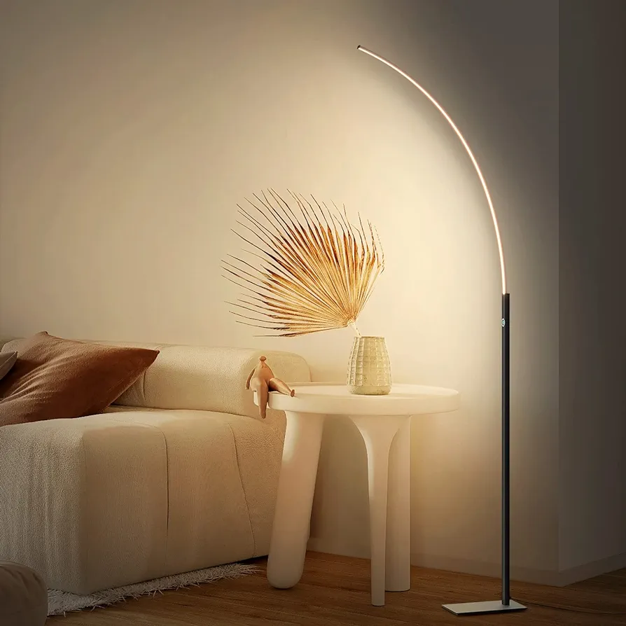 Arc Corner Floor Lamp - 3000K Warm White & 3 Brightness Presets - Curved LED Standing Lamp with Touch Switch - 63" Modern Floor Lamp for Living Room, Bedroom (Black)