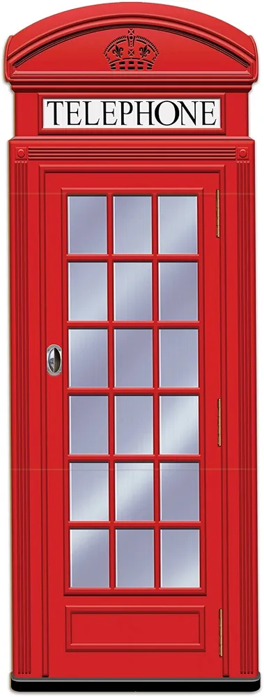 Beistle 6' 6" x 28.5" Corrugated Cardboard Life Size Phone Booth Stand-Up With Easel For London Theme British Party Photo Prop, Red/Black/White