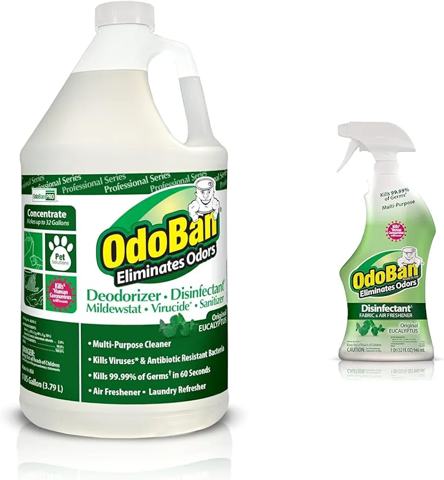 OdoBan Disinfectant Concentrate 1 Gallon and Ready-to-Use Spray Bottle 32 Ounce, Original Eucalyptus Scent