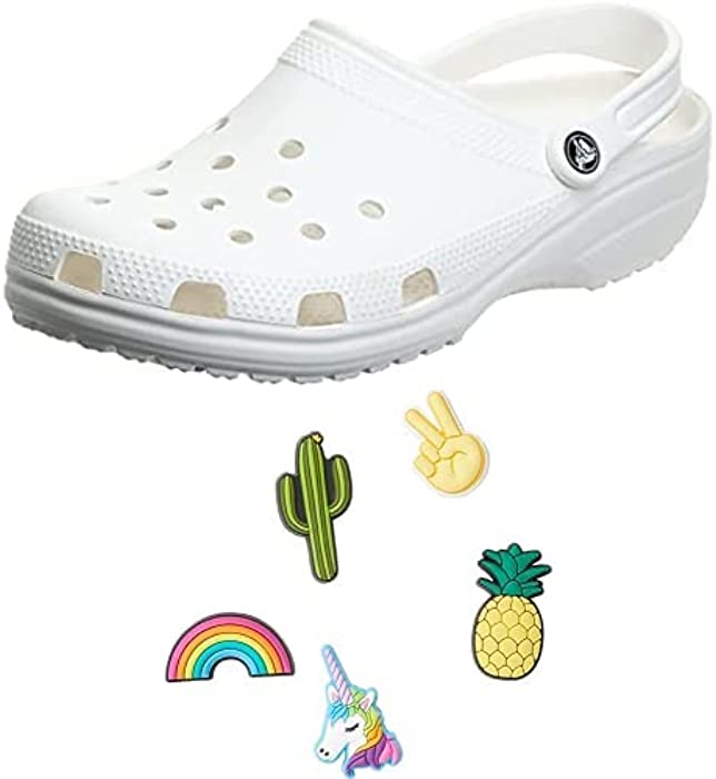 Crocs Mens and Womens Classic Clog w/Jibbitz Charms 5-Packs