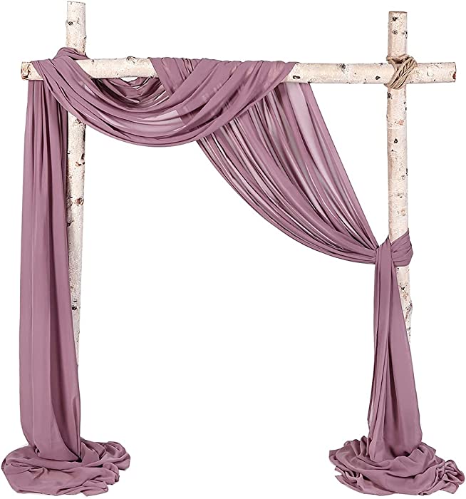 SHERWAY 2 Panels Chiffon Fabric Drapery Wedding Arch Drapes, Party Backdrop Curtain Panels, Ceremony Reception Swag Decoration (27 x 216 Inch, Mauve & Mauve)