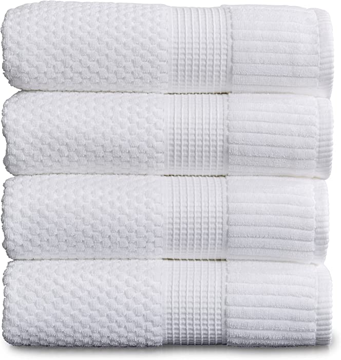 100% Cotton Bath Towel 4 Pack | Super Soft & Absorbent Quick-Dry Bath Towels 30" x 52" |Textured and Durable Cotton | Trinity Collection (4 Pack Bath Towel, Bright White)