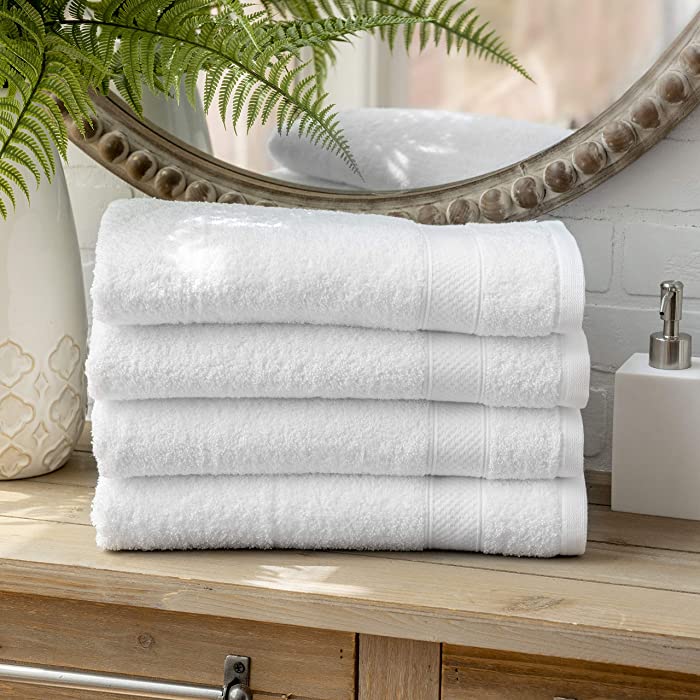 Welhome Basic 100% Cotton Towel (White)- Set of 4 Bath Towels - Quick Dry - Absorbent - Soft - 434 GSM - Machine Washable