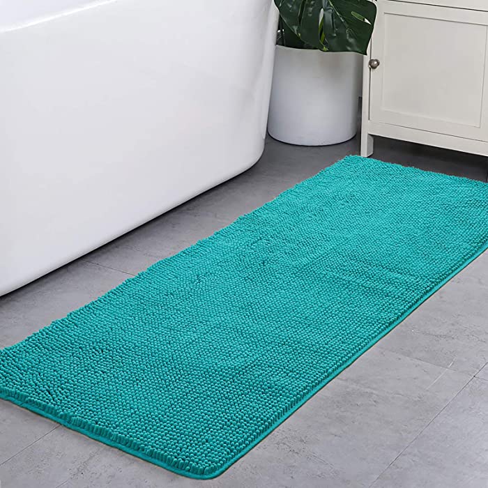 Noahas Bath Rugs 24'' x 48'' Bathroom Rug, Soft Luxury Chenille Bathroom Mats, Non-Slip and Absorbent Throw Rugs for Bath Tub, Plush Microfiber Shower Rug Machine Washable Floor Carpet, Teal Blue