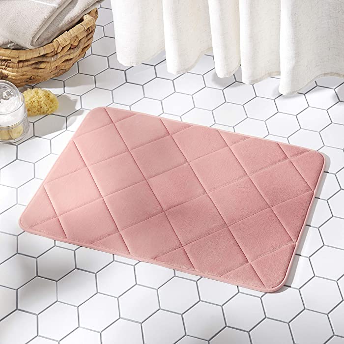 SoHome Soft Step Premium Memory Foam Bathroom Rug, Super Absorbent, Non Slip, Machine Washable, Quick Dry Bath Mat, 20" x 30" Blush