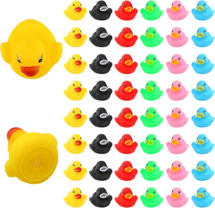 LUTER 48Pcs Rubber Ducky Bath Toy for Kids, Float and Squeak Mini Small Ducks Bathtub Toys for Shower/Birthday/Party Supplies (Multicolored)（3.5×3.5×3cm/1.4×1.4×1.2inch）