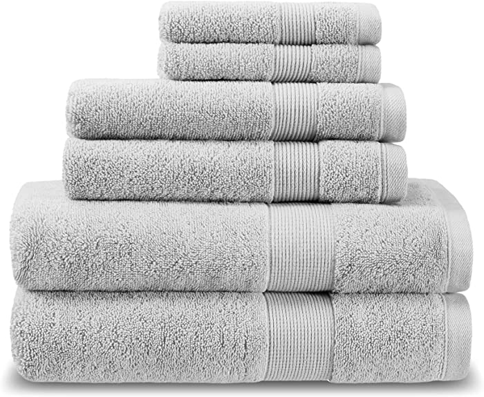 Columbia Quick Dry 90% Cotton/10% Polyester Super Absorbent, Oeko-TEX Certified 6-Piece Bath Towel Value Set. Set Includes: 2 Bath Towels, 2 Hand Towels, 2 Washcloths - Earl Grey