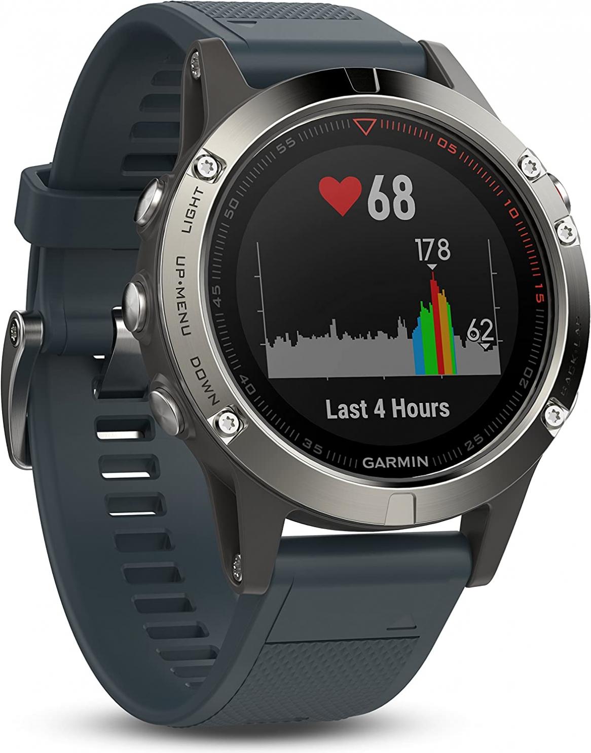 Garmin Fenix 5 - Silver with Granite Blue Band (Renewed)