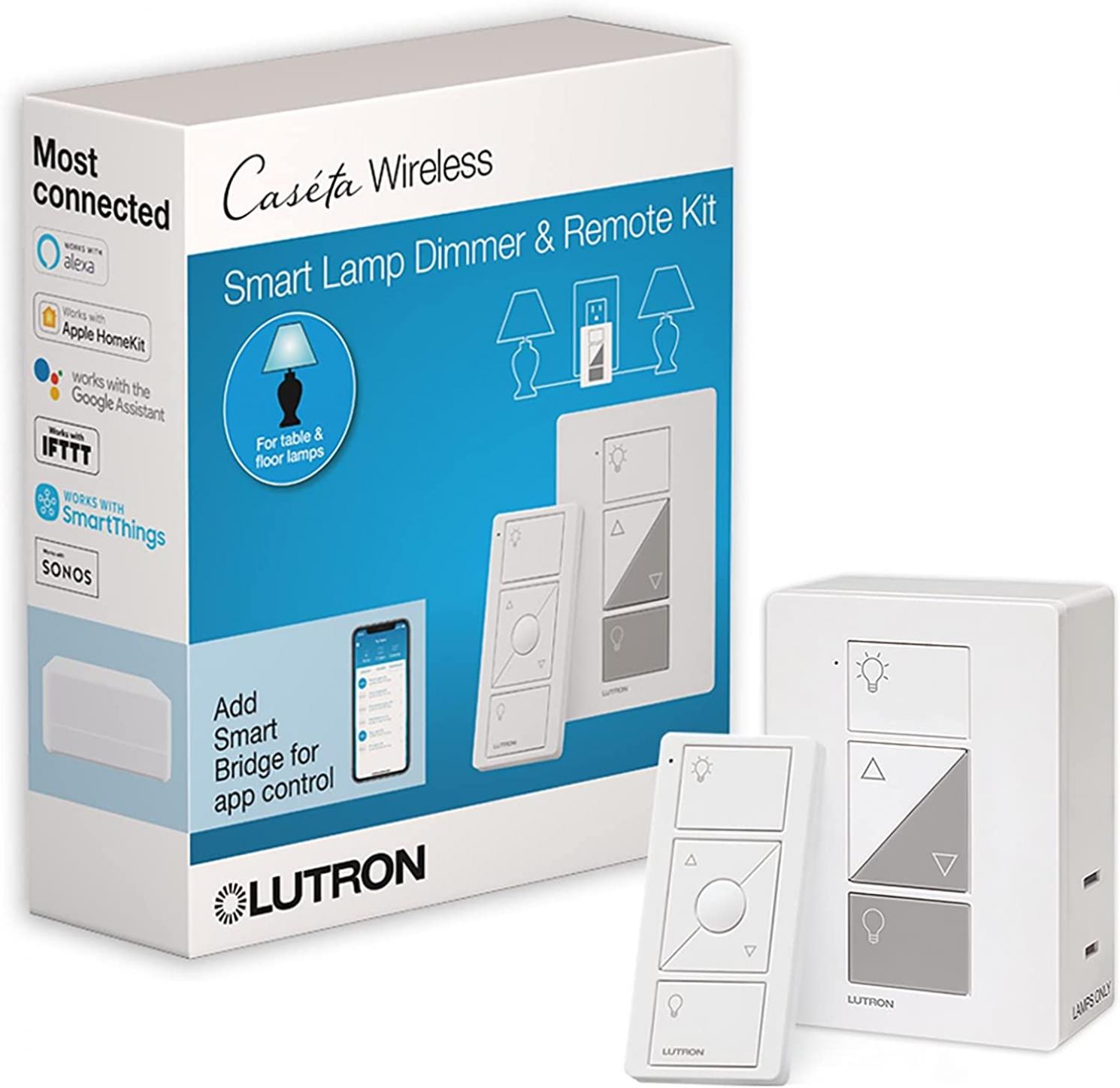 Lutron Caséta Wireless Single-Pole/3-Way Smart Lighting Lamp Dimmer and Remote Kit | P-PKG1P-WH | White