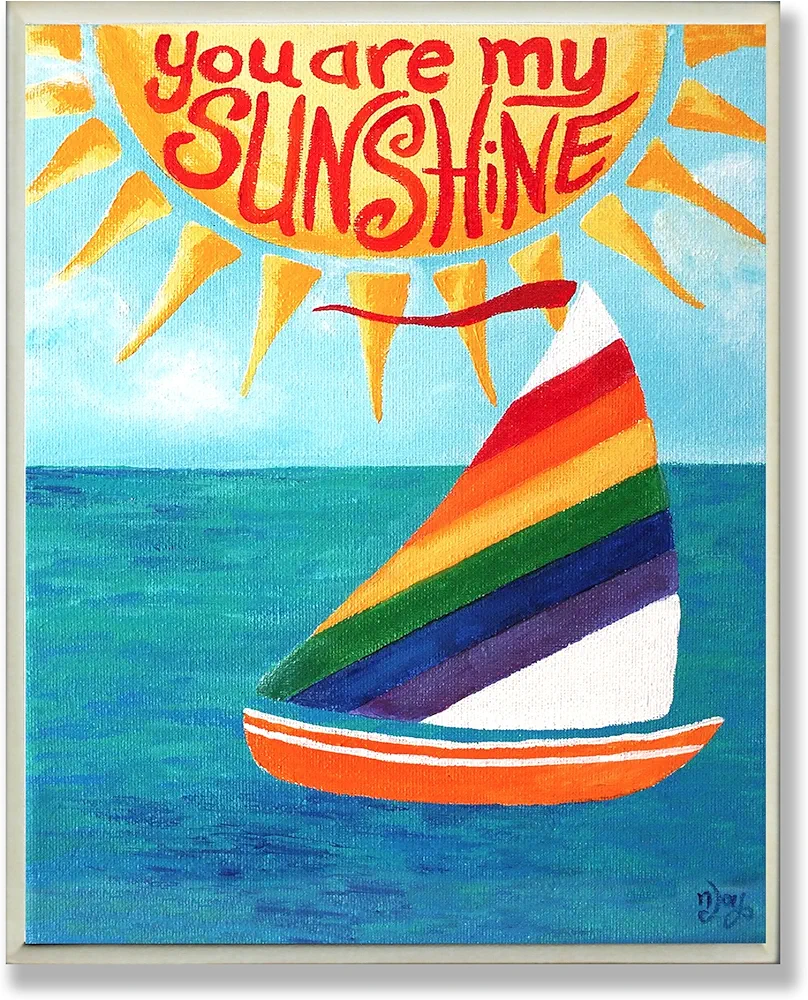 The Kids Room by Stupell You are My Sunshine Rainbow Sailboat Rectangle Wall Plaque, 11 x 0.5 x 15, Proudly Made in USA