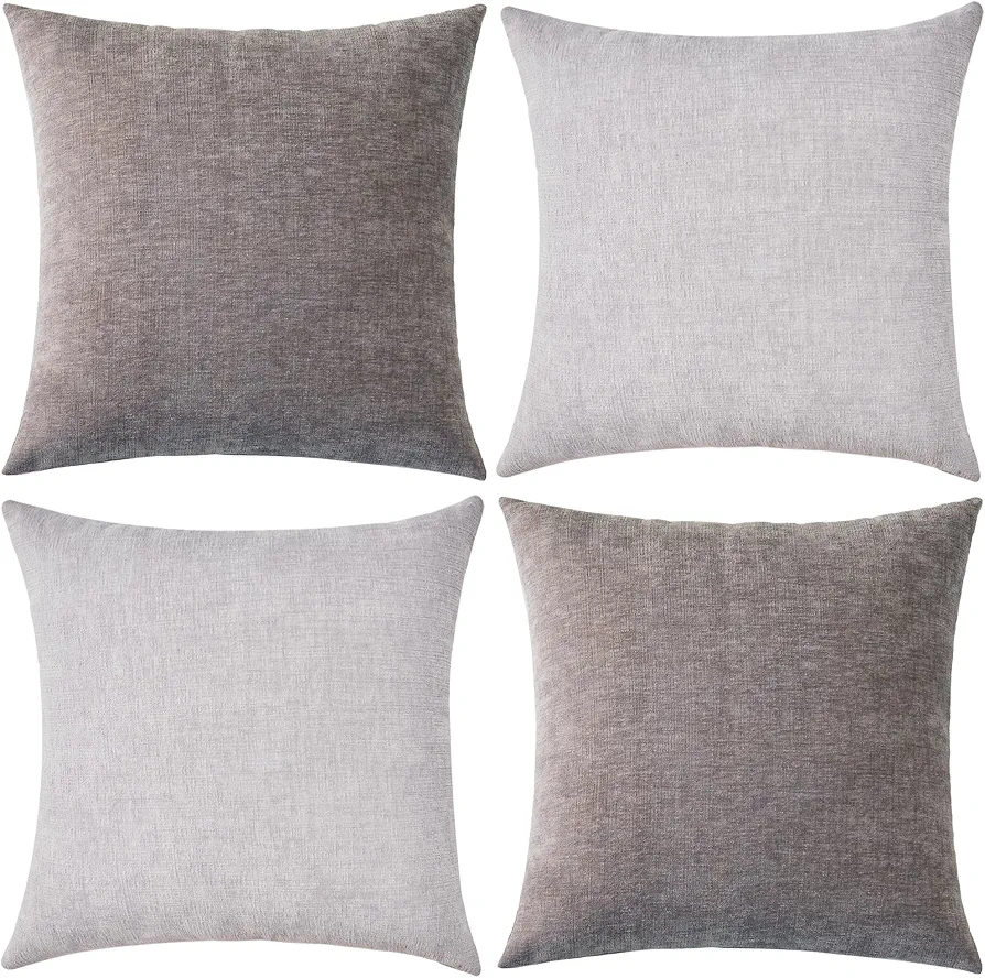 Pack of 2 Couch Throw Pillow Covers 20x20 Inch Soft Square Chenille Pillow Cover for Sofa Living Room Bedroom Car Solid Dyed Pillow Cases (Only Pillowcases) 50x50cm,Light Grey, Taupe Grey