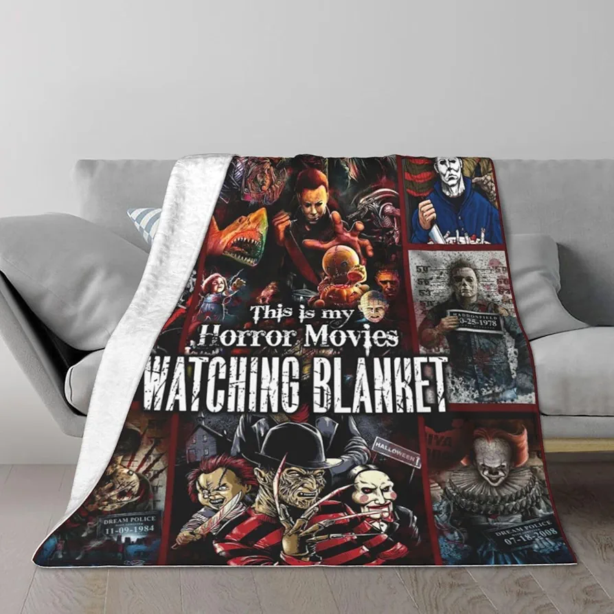 SHELAR Horror Movie Blanket, Halloween Flannel Throw Blanket Warm Lightweight Comfort, Christmas Party Ghost Decorated Bed Sofa Bedroom Living Room, Outdoor Horror Blanket (50"x40")