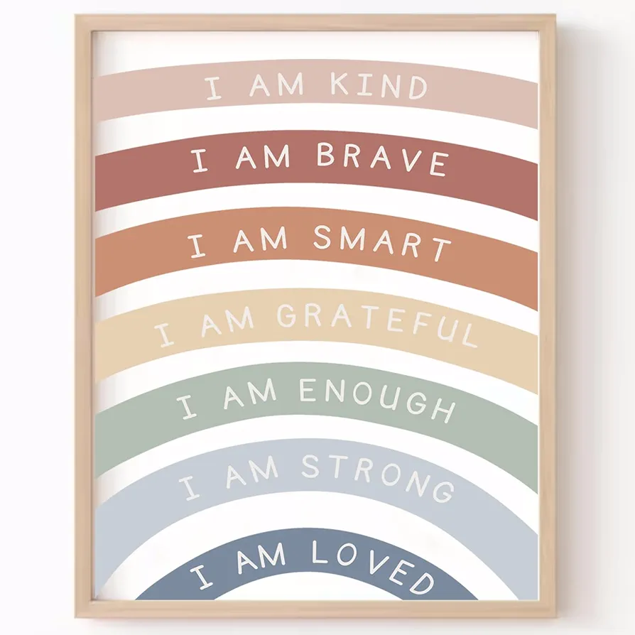 Rainbow Affirmations Print, I Am Kind, I Am Brave,Boho Classroom Decor, Nursery Room Decor,Classroom Must Haves,Boys Girls Toddler Room Decor,No Framed (8x10 Inches)