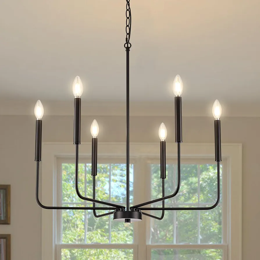 Modern Black Chandelier for Dining Room,Metal 6-Light Kitchen Light Fixtures,Farmhouse Candle Hanging Pendant Light for Living Room Entryway Foyer Bedroom (Bulbs Not Included)