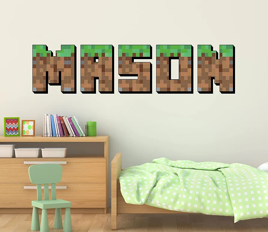 Personalized Gamer Name Wall Decal - Gaming Inspired Video Game Wall Decal - Gaming Room Wall Decor for Kids Art Vinyl Mural Playroom Sticker