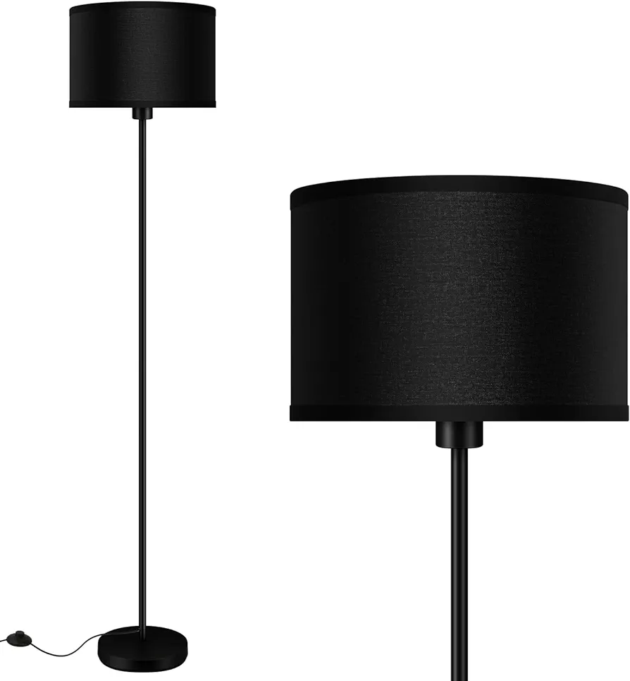 Floor Lamps for Living Room, Modern Standing Lamp, Black Lamp Shades, Foot Switch, Simple Pole Lamps Corner Lamp for Bedroom,Office, Living Room, Den, Bright Reading Floor Lamp(Without Bulb)