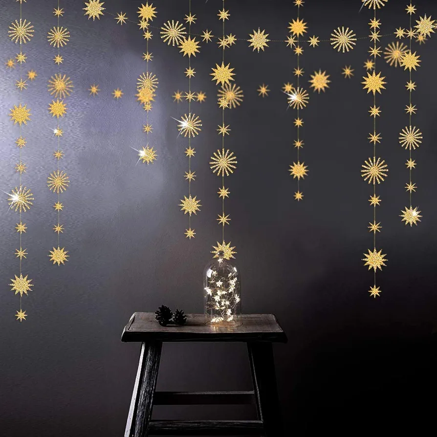 pinkblume Gold Star Party Decorations Kit Sparking Twinkle Star Garland Glitter Paper Streamer Banner for Birthday Wedding Bridal Baby Shower Nursery Kids Room Holiday Showcase Decorations Supplies