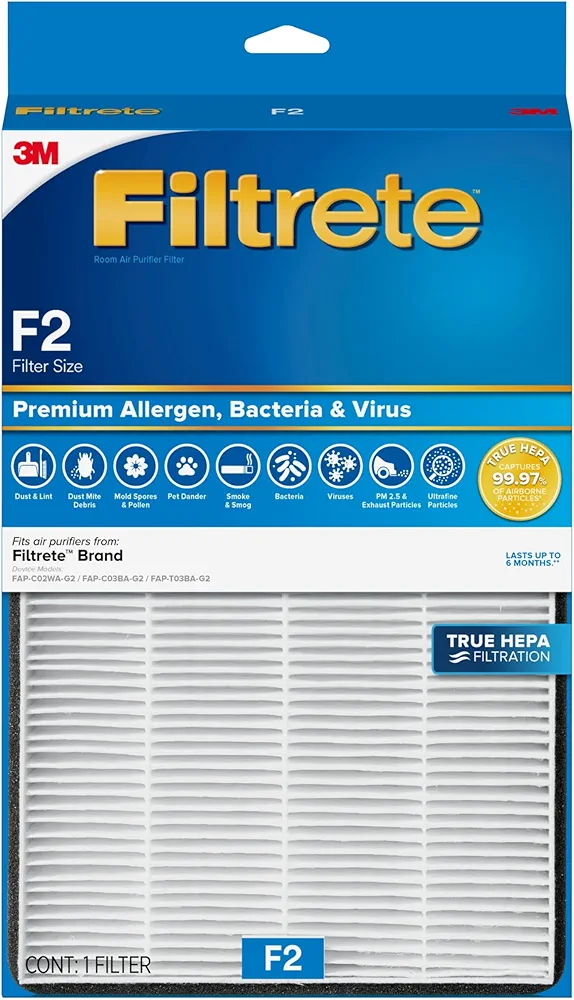 Filtrete F2 Room Air Purifier Filter, True HEPA Premium Allergen, Bacteria, and Virus, 13 in. x 8.2 in., 4-Pack, works with devices: FAP-C02WA-G2, FAP-C03BA-G2, FAP-T03BA-G2 and FAP-SC02N