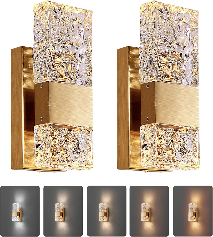 Wall Sconces Set of Two, Modern Wall Lights 3000K-6000K Dimmable LED Crystal Lights with Wireless Lights for Bedroom, Living Room, Hallway, Bathroom Vanity Fixtures