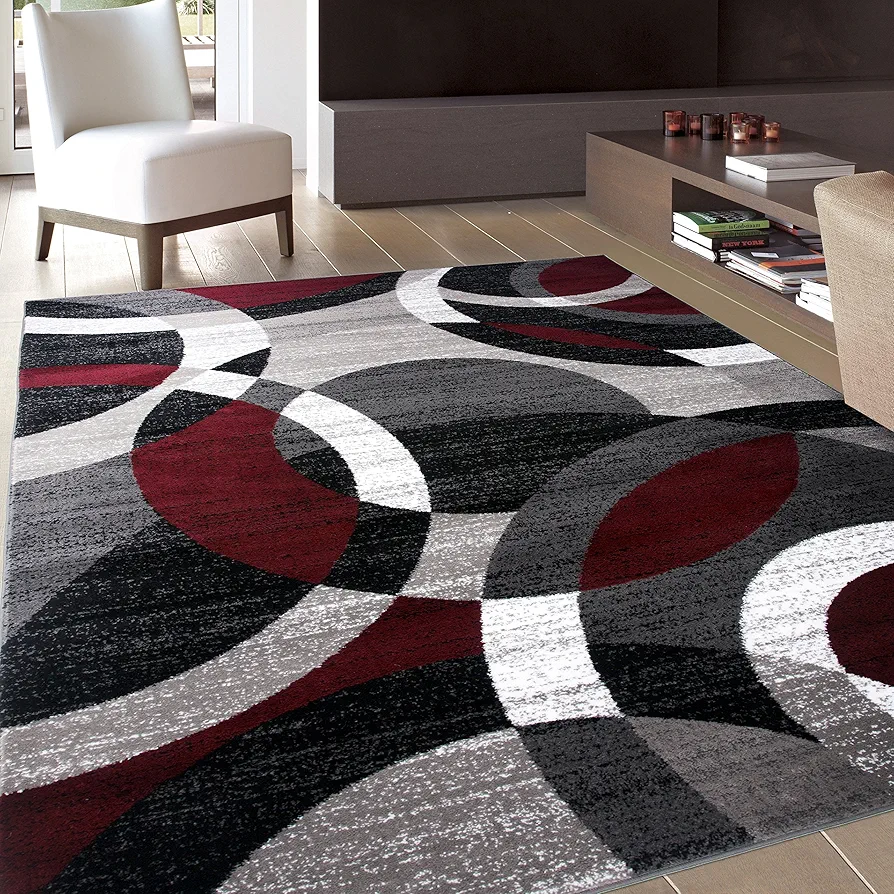 Rugshop Contemporary Abstract Circles Perfect for high traffic areas of your Living Room,Bedroom,Home office,Kitchen Area Rug 5'3" x 7'3" Red