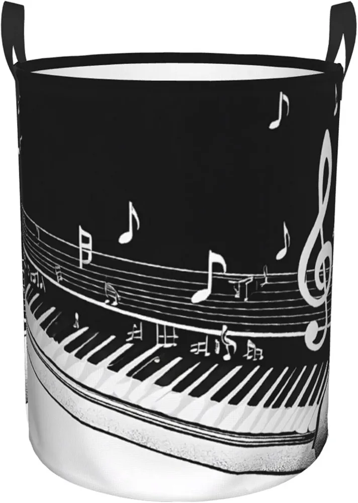 Laundry Baskets with Handles Waterproof Small inches Storage Basket, Collapsible Laundry Hampers, Laundry Room Organization & Apartment Essentials - Piano Keys with Musical Notes