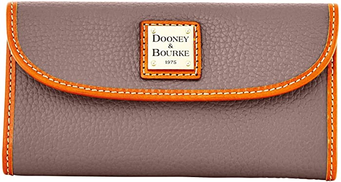 Dooney & Bourke Pebble Leather New SLGS Continental Clutch Elephant W/Tan Trim One Size