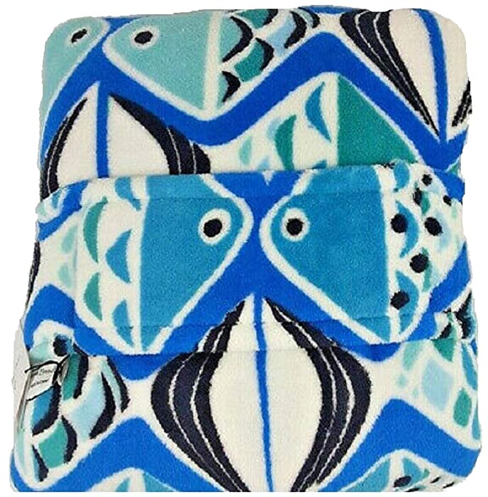 Vera Bradley Fleece Travel Blanket Go Fish Blue Airplane 60" X 45"