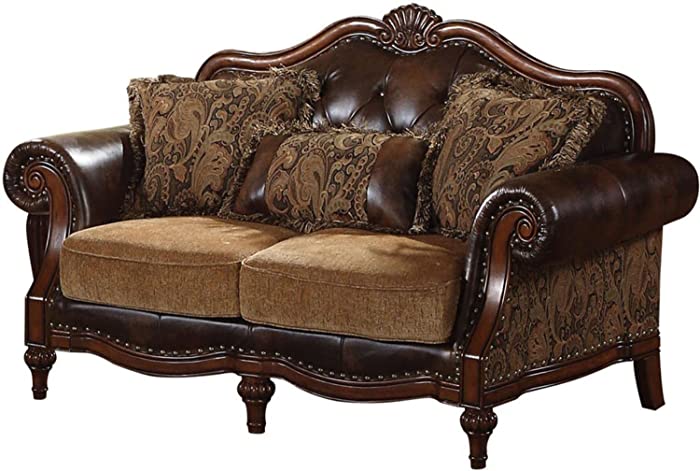 ACME Dreena Loveseat w/3 Pillows - 0 - PU & Chenille