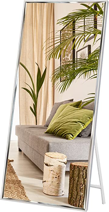 Amazon Brand – Pinzon Full Length Mirror 65"x24", Large Floor Mirror with Frame for Wall Hanging and Standing, White