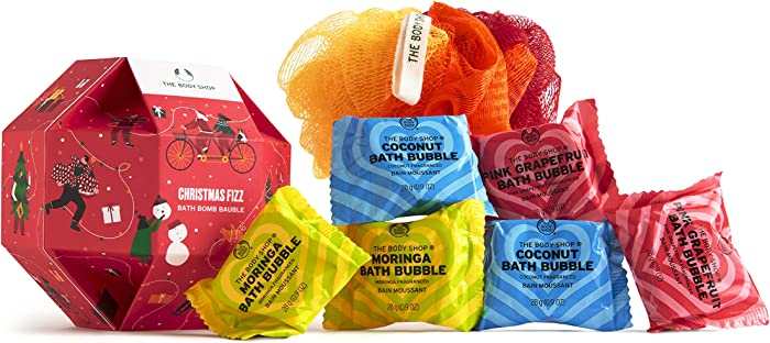 The Body Shop Christmas Fizzle Bath Bomb Bauble gift set with fragrant, grapefruit, pink, 5.68 Fl Oz