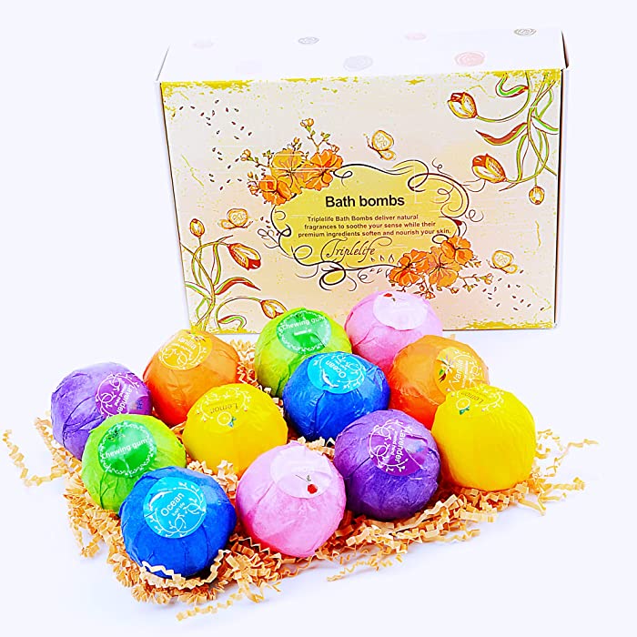 Bath Bombs,12 Fizzies Bath Bombs Gift Set,Vegan Essential Oils Butter Dry Skin Moisturize, Perfect for Bubble & Spa Bath, Best Mothers Day Valentine's Day Birthday Gift for Women, Mother, Christmas