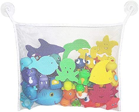 Angelbaby Bath Toy Organizer Baby Bathtub Hanging Mesh Net Kids Time Toys Storage Suction Bag with 2 Hooks (white)