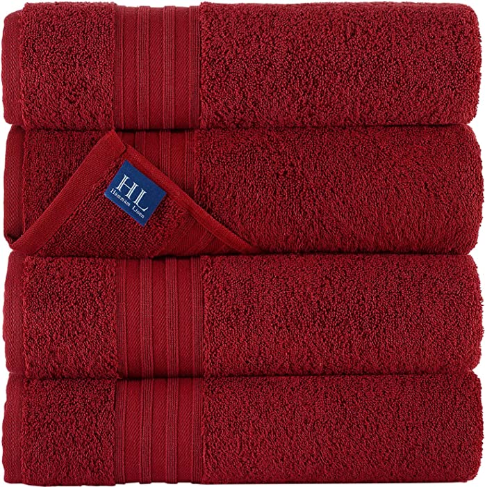 Hammam Linen Burgundy Bath Towels 4-Pack - 27x54 Soft and Absorbent, Premium Quality Perfect for Daily Use 100% Cotton Towel