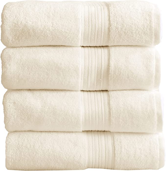 4-Pack Bath Towel Set. 100% Cotton Bathroom Towels. Absorbent Quick-Dry Bath Towels for Home. Cooper Collection. (Bath Towels, Ivory)