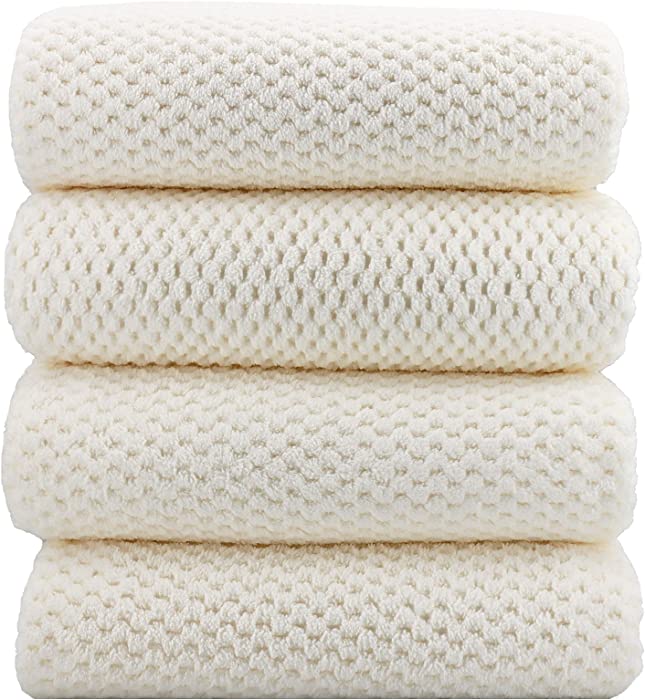 YTYC Towels,29x59 Inch Extra Large Bath Towels Sets for Bathroom 4 Piece Ultra Soft Highly Absorbent Quick Dry Towels Bathroom Sets Clearance Prime Fluffy Coral Waffle Microfiber Shower Towel(White,4)