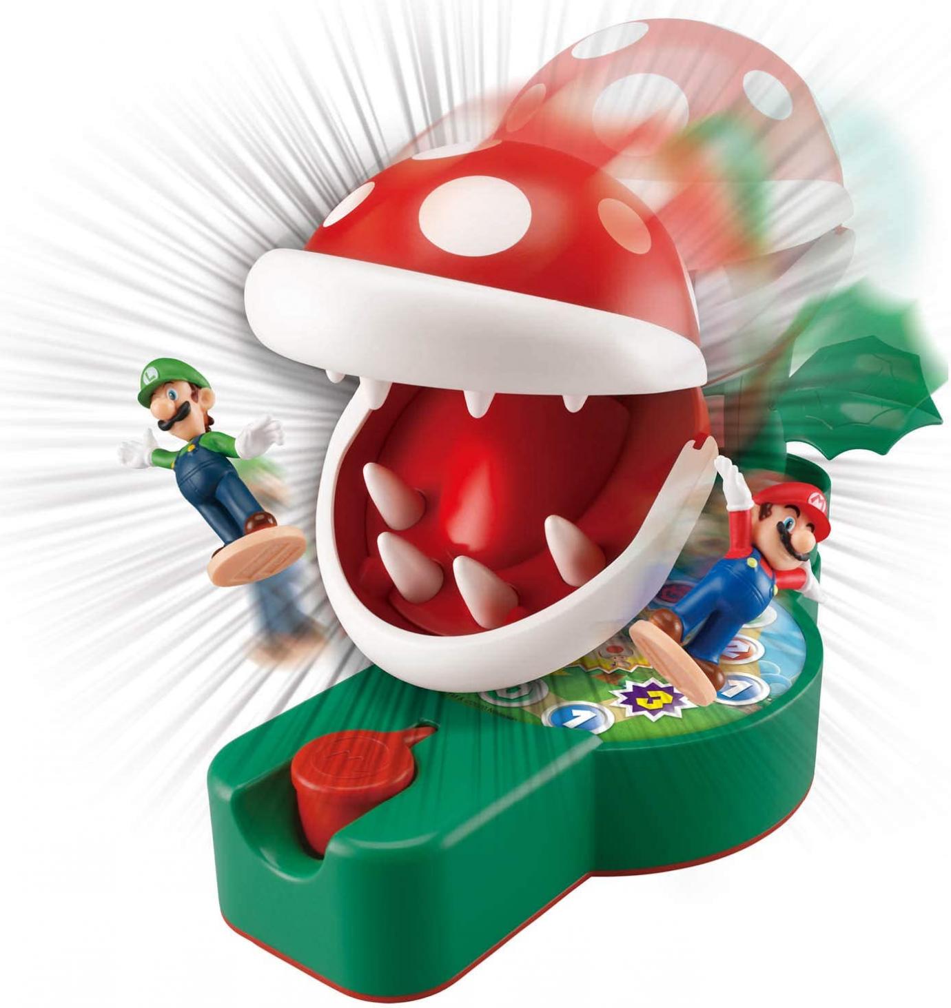 Epoch Games Super Mario Piranha Plant Escape!, Tabletop Action Game for Ages 4+ with 2 Collectible Super Mario Action Figures