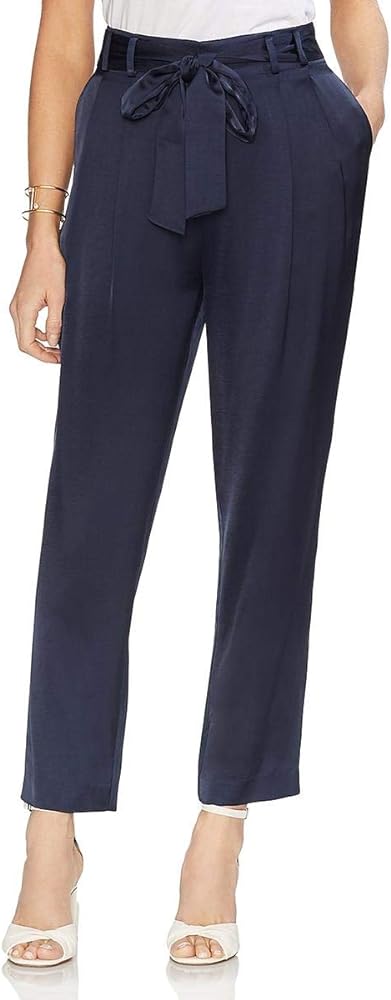 Vince Camuto Womens Satin Pleated Straight Leg Pants Navy 8