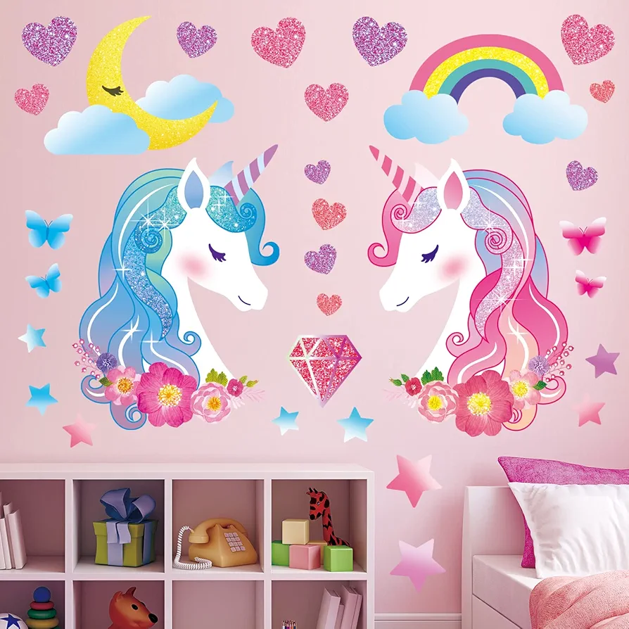 DECOWALL DS8-8068 Unicorn wall stickers decals kids bedroom décor girls room pink furniture for toddler decorations princess poster art baby nursery