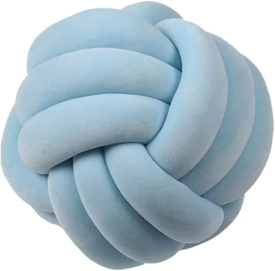 Knot Pillow Ball Round Cushion Pillows, Children Room Decoration Plush Toys Calming Stress Relief Toy (Light blue,8.5in/22cm)